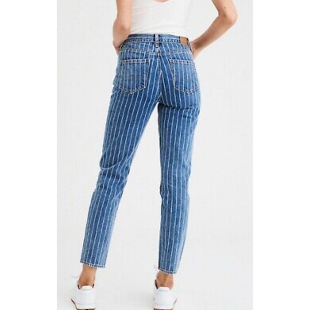 American eagle mom jeans striped size 00 blue and white